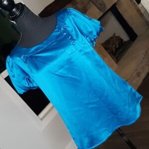 Worthington Aqua Blue Puffy Sleeve Shirt